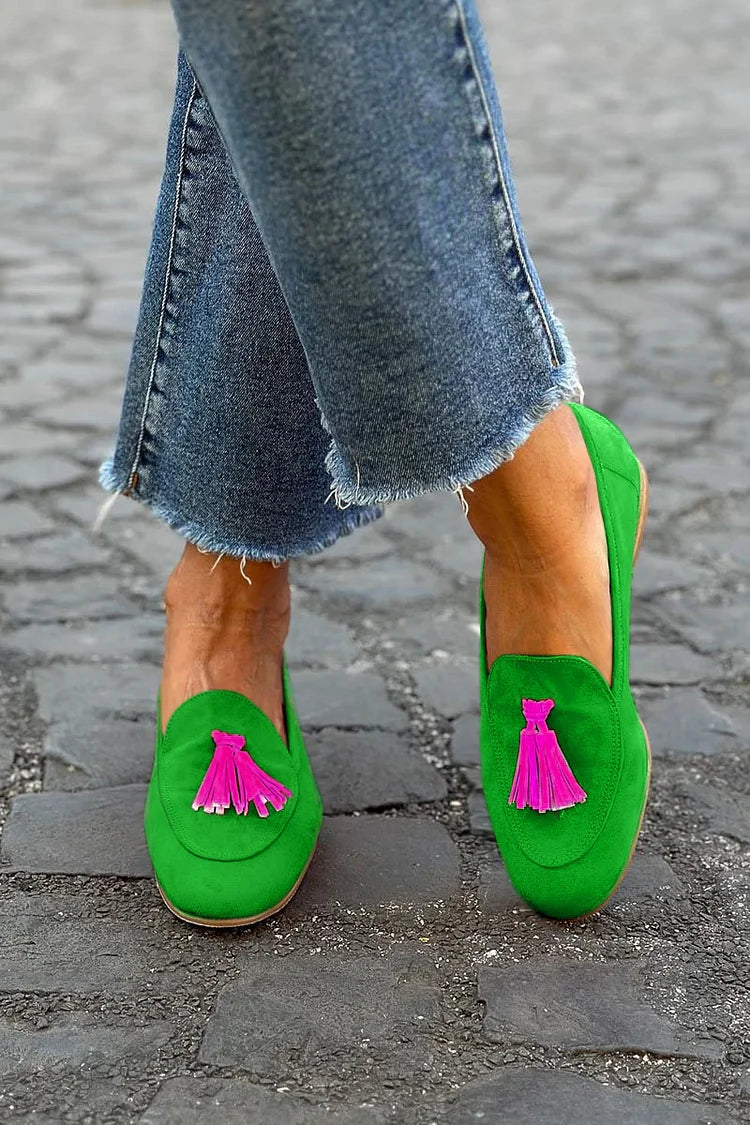 MOCASSINO VERDE CON NAPPE FUXIA